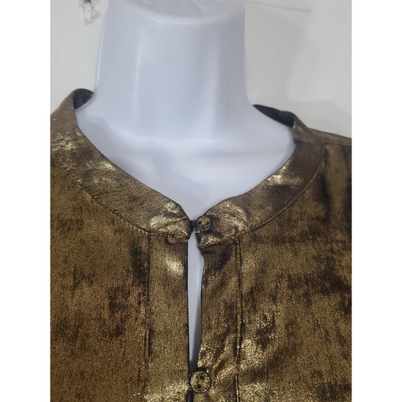 la Joie 18W Button Front Closure Gold Tiered Free Flowing Midi or Maxi Dress - Picture 3 of 15